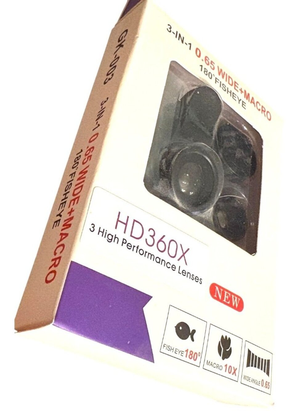 HD360X 3-In-1 Smartphone Lens Kit W/180° Fisheye 0.65X Wide-Angle 10X Macro Lens - Picture 4 of 5